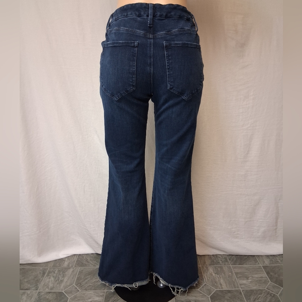 Express Dark Blue Flare Jeans Size L Flare Mio Rise Ultra Hyper Stretch - Picture 7 of 16